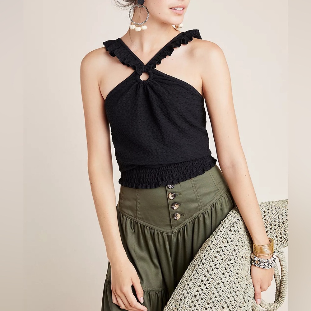 By Anthropologie Marisol Ruffled Halter Blouse black size XL